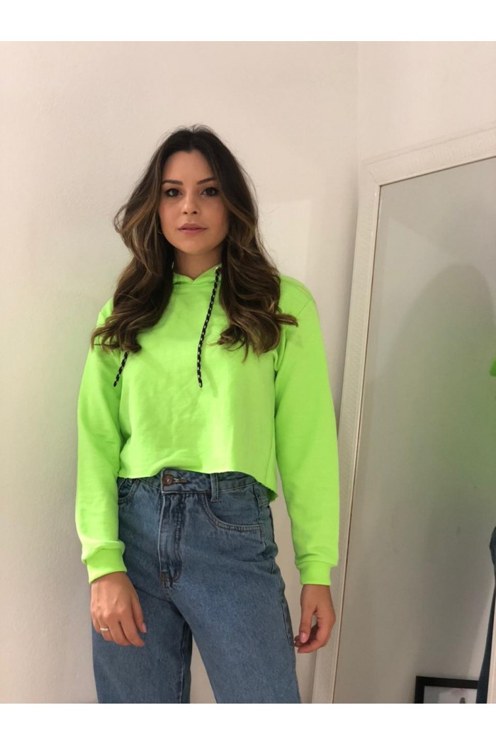 lime green cropped moletom com capuz