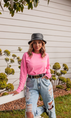 T- Shirt Manga Longa- Rosa Neon